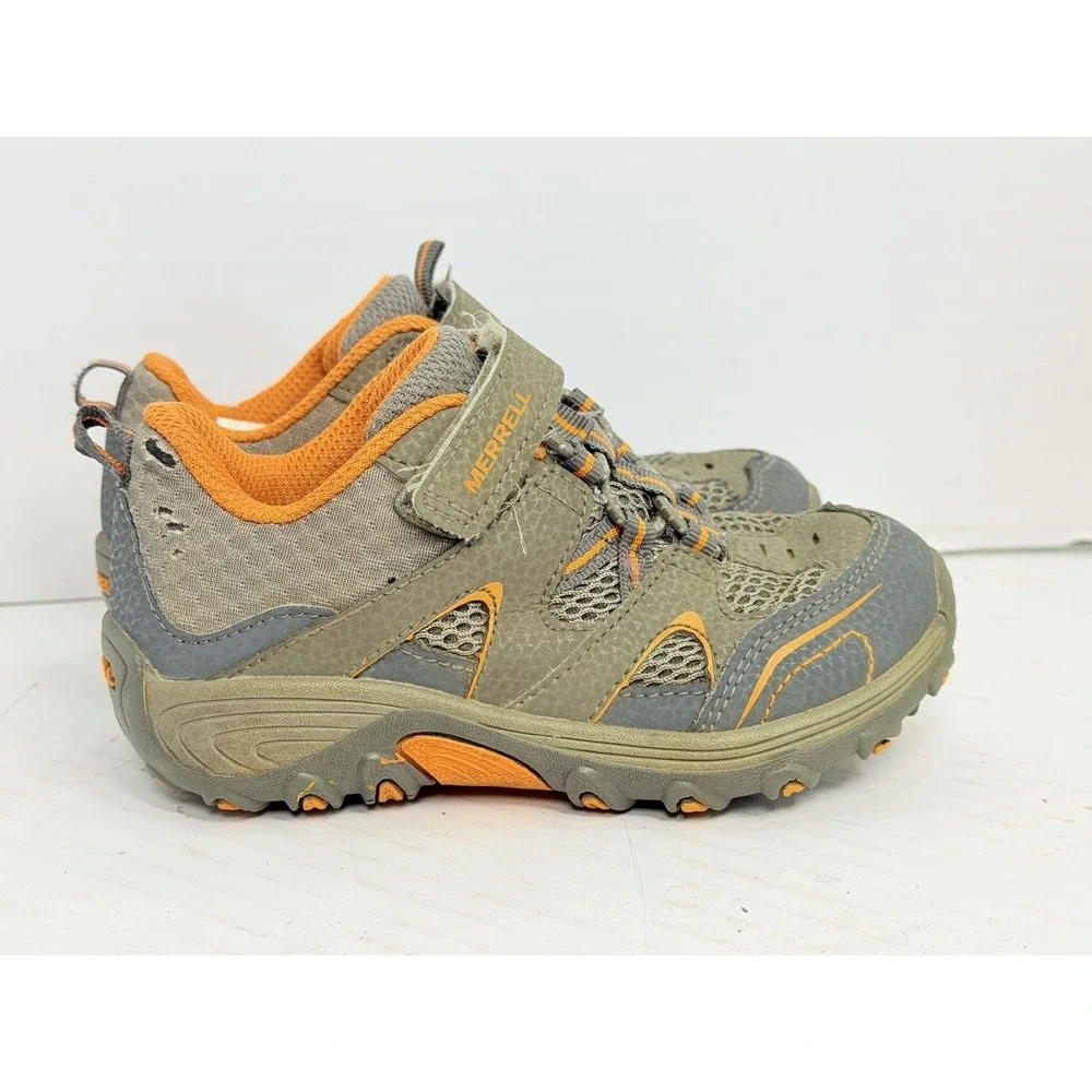 Merrell Trail Chaser Kids Hiking Shoes Gray Orange Hook-and-Loop Size 10M